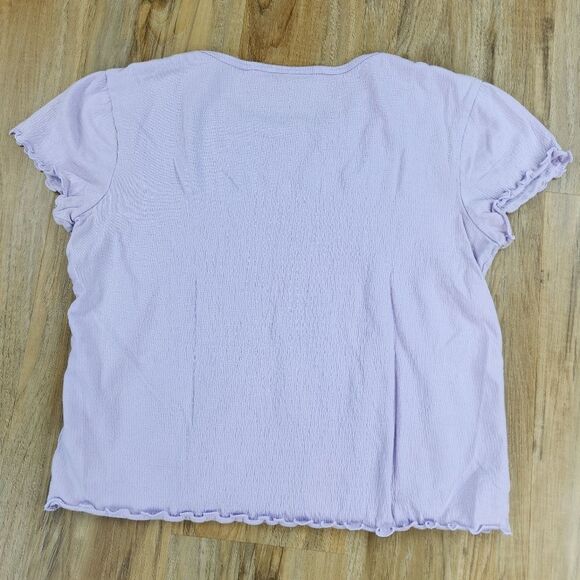 ☔️🍑SO Lavender Cropped Lettuce Trim Short Sleeve Top Medium - Picture 2 of 7